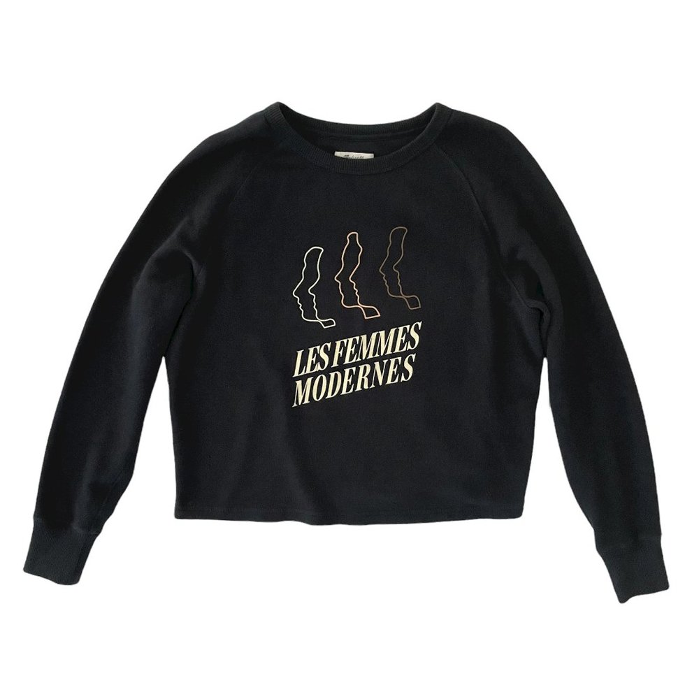 Madewell Les Femmes Modernes Boxy Sweatshirt Crew Neck Black size Extra Small XS